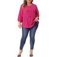 thumbnail image 2 of GRACE & GRANDEUR Women's Plus Size Round Neck Tie Front Ruffle Chiffon Work Blouses 3X Hot Pink, 2 of 6