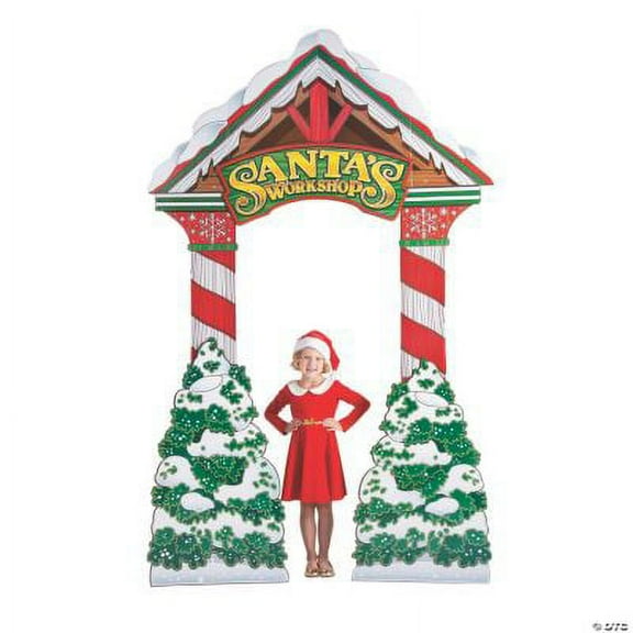 3D Santa’s Workshop Archway Cardboard Stand-Up, Christmas, Party Decor, 1 Piece