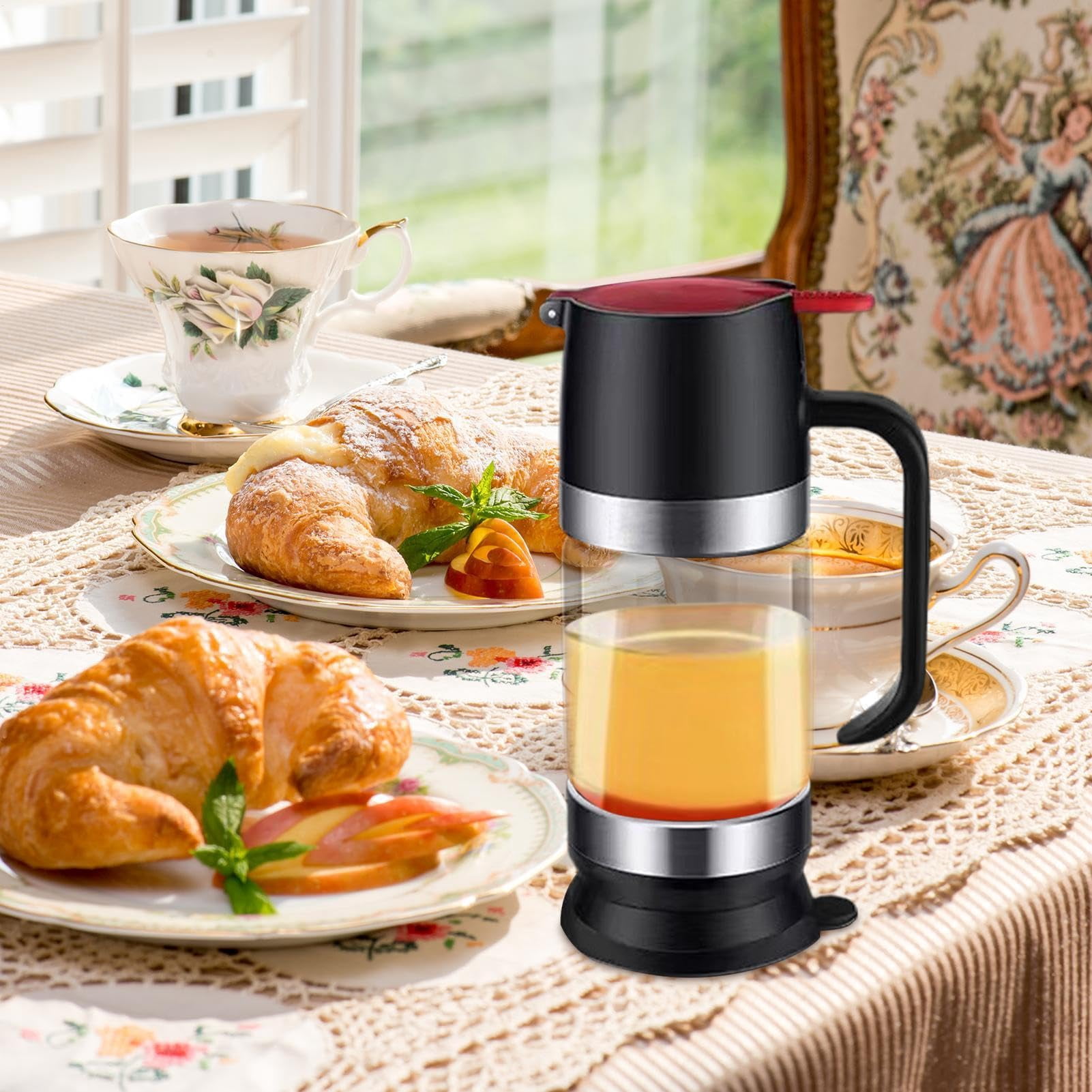 Coffee Honey Dispenser - Glass Syrup Dispenser Jar, Tea Push Honey Container | Convenient Coffee Syrup Dispenser with Handle, Honey Glass Container Maple Syrup Jar Dispenser for Coffee or Tea