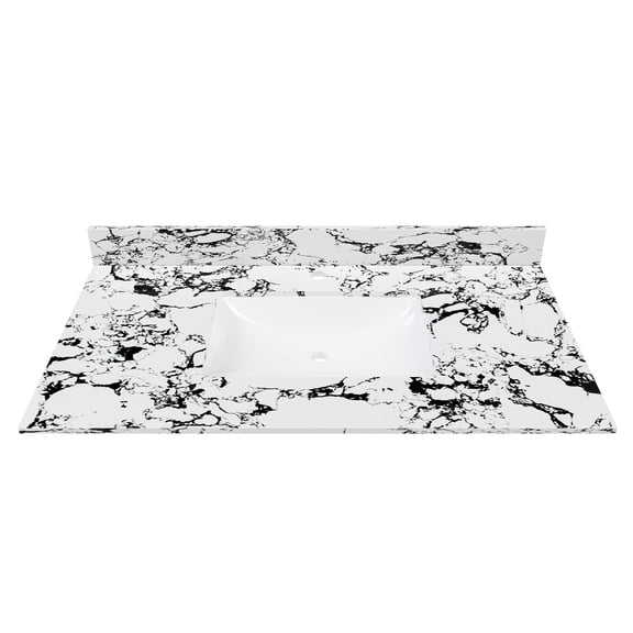 Montary 43"x 22" Artificial Marble Bathroom Vanity Top with Undermounted Ceramic Sink & Backsplash, Engineered Stone Bathroom Vanity Sink Tops with 1 Pre-Drilled Hole, Panda White