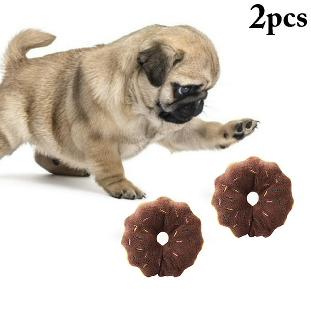 2PCS Doughnut Pet Toy Interactive Bite-resistant Plush Cat Toy Squeaky Dog Toy