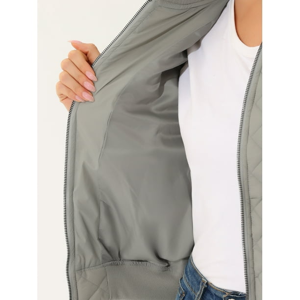 Allegra K Women's Stand Collar Zip Up Raglan Sleeves Bomber