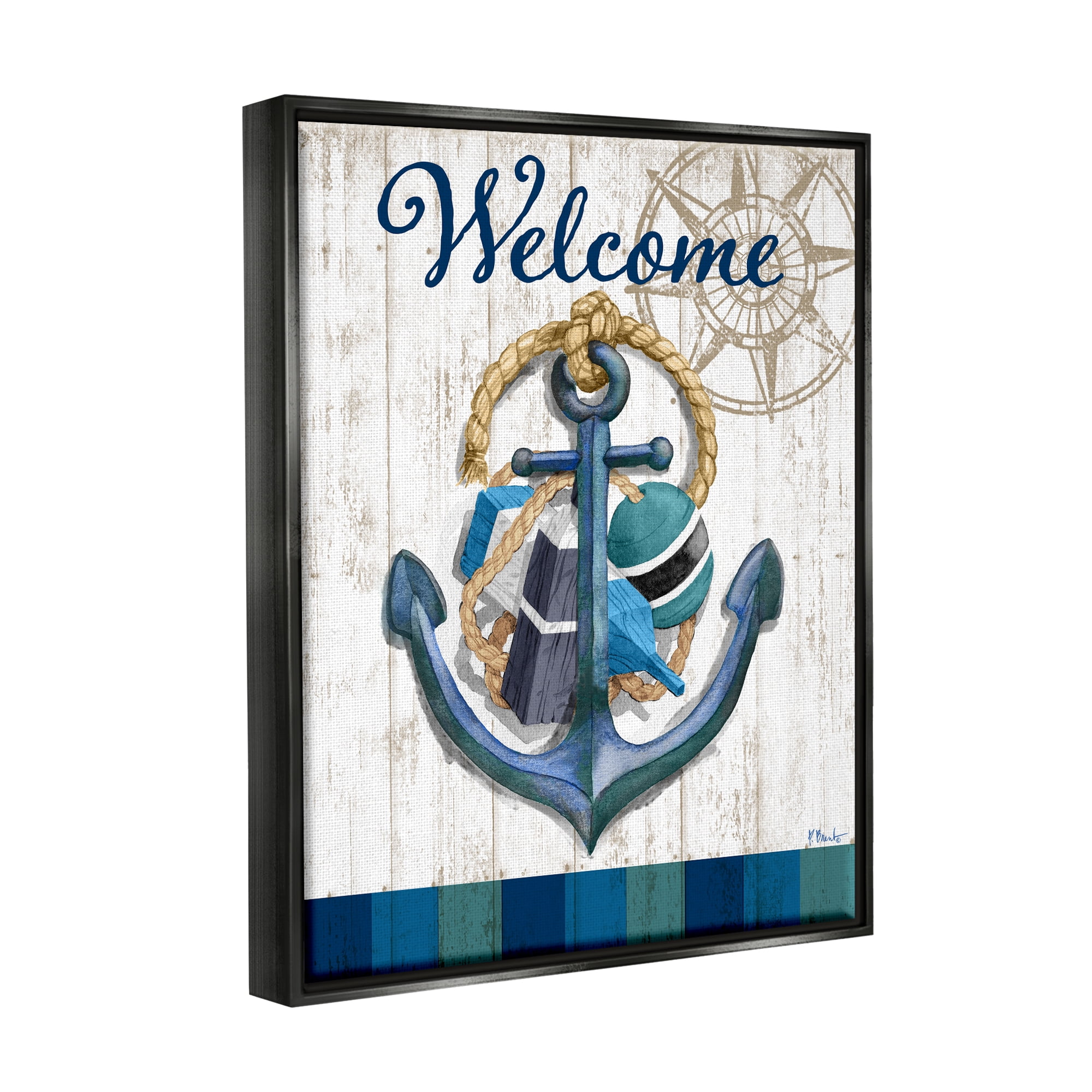 Stupell Industries Welcome Nautical Buoys Nature Painting Black Floater Framed Art Print Wall Art, 25 x 31