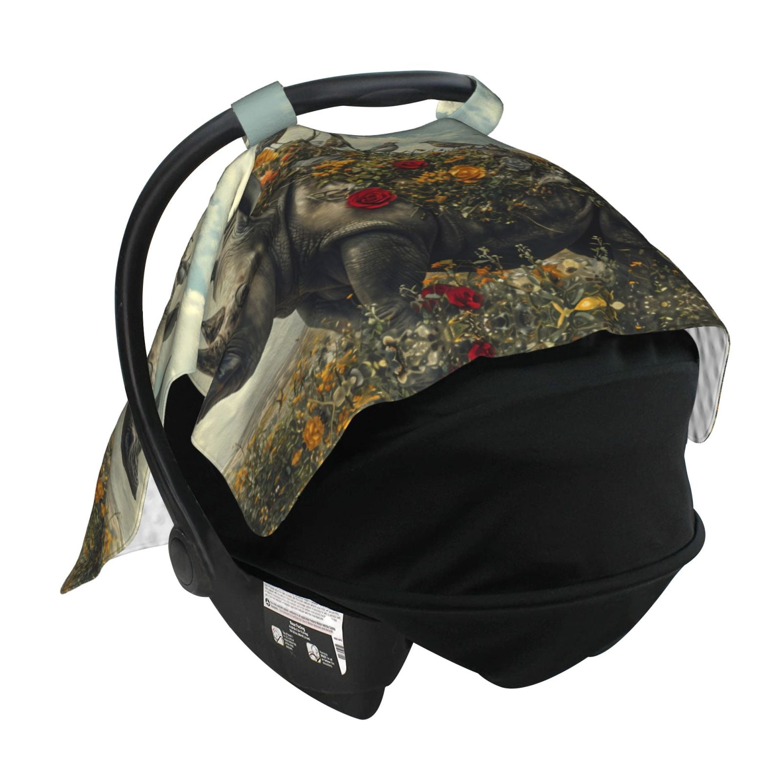 Car Seat Cover Baby - Floral Rhino With Birds Breathable Infant Car Seat Cover for Baby Carseat, Lightweight Comfort Baby Essentials Must Haves Newborn Stuff for Girl Boy