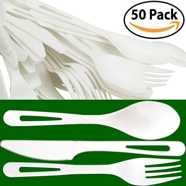 Biodegradable, NonGMO PlantBased Plastic Cutlery Combo Pack. 50 Place