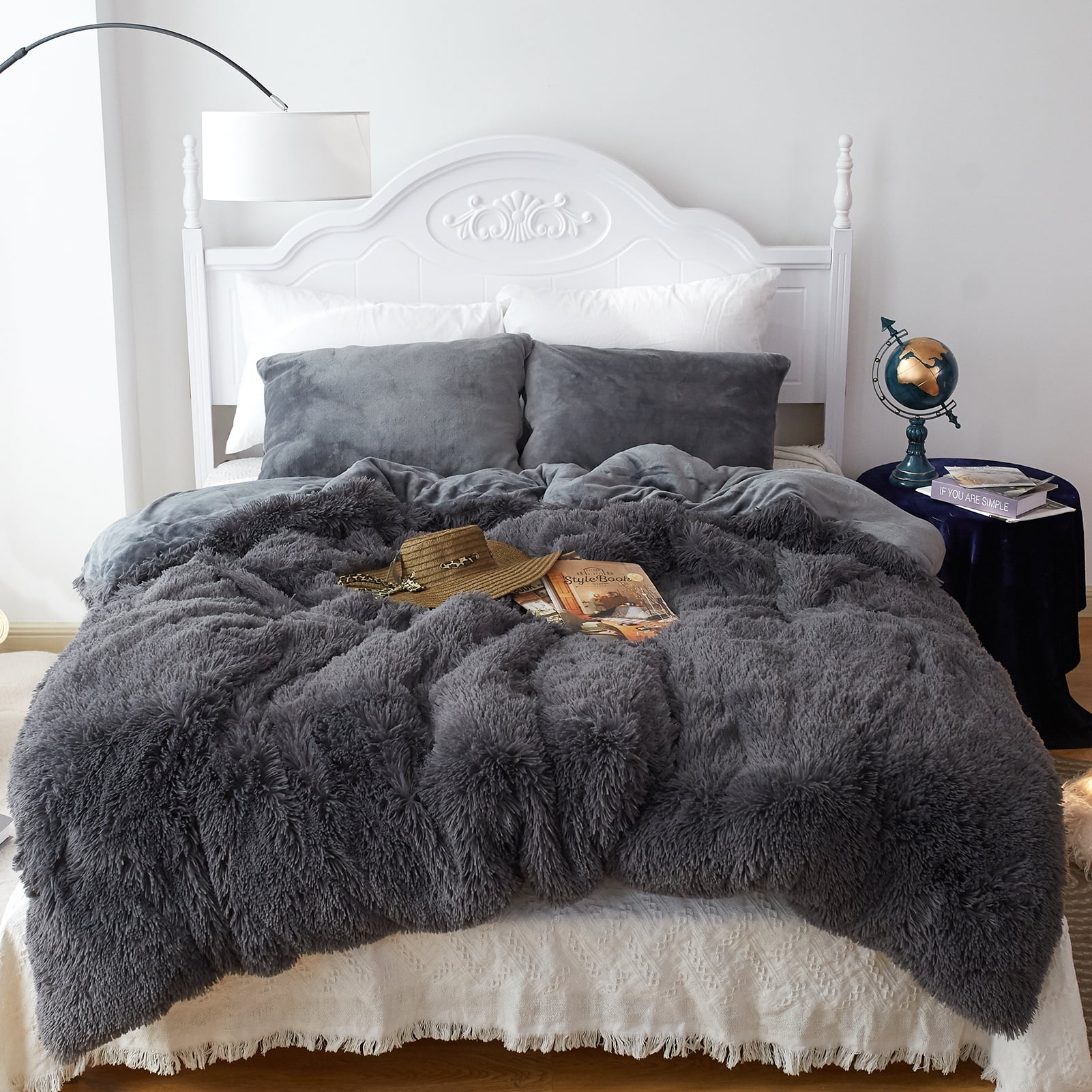 CHOSHOME Plush Duvet Cover Set 3 Piece Soft Fluffy Fuzzy Comforter Cover with 2 Pillow Shams