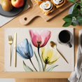 thumbnail image 2 of Colorful Tulips Placemats Set of 6, Country Flowers Non-Slip Place Mats Washable Table Mats for Kitchen Dining Table Decorations Indoor/Outdoor, 2 of 9