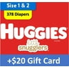 [$20 Savings] Buy 2 Huggies Diapers Little Snugglers, One Size 1, 198 Ct & One Size 2, 180 Ct, with $20 Gift Card