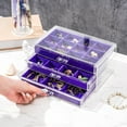 thumbnail image 4 of ProCase Earring Holder Organizer Box Valentine's Day Gifts, Clear Acrylic Jewelry Box for Women, Stackable Large Jewelry Storage Case with Adjustable Velvet Trays on Dresser Vanity -Purple, 3 Layers, 4 of 8