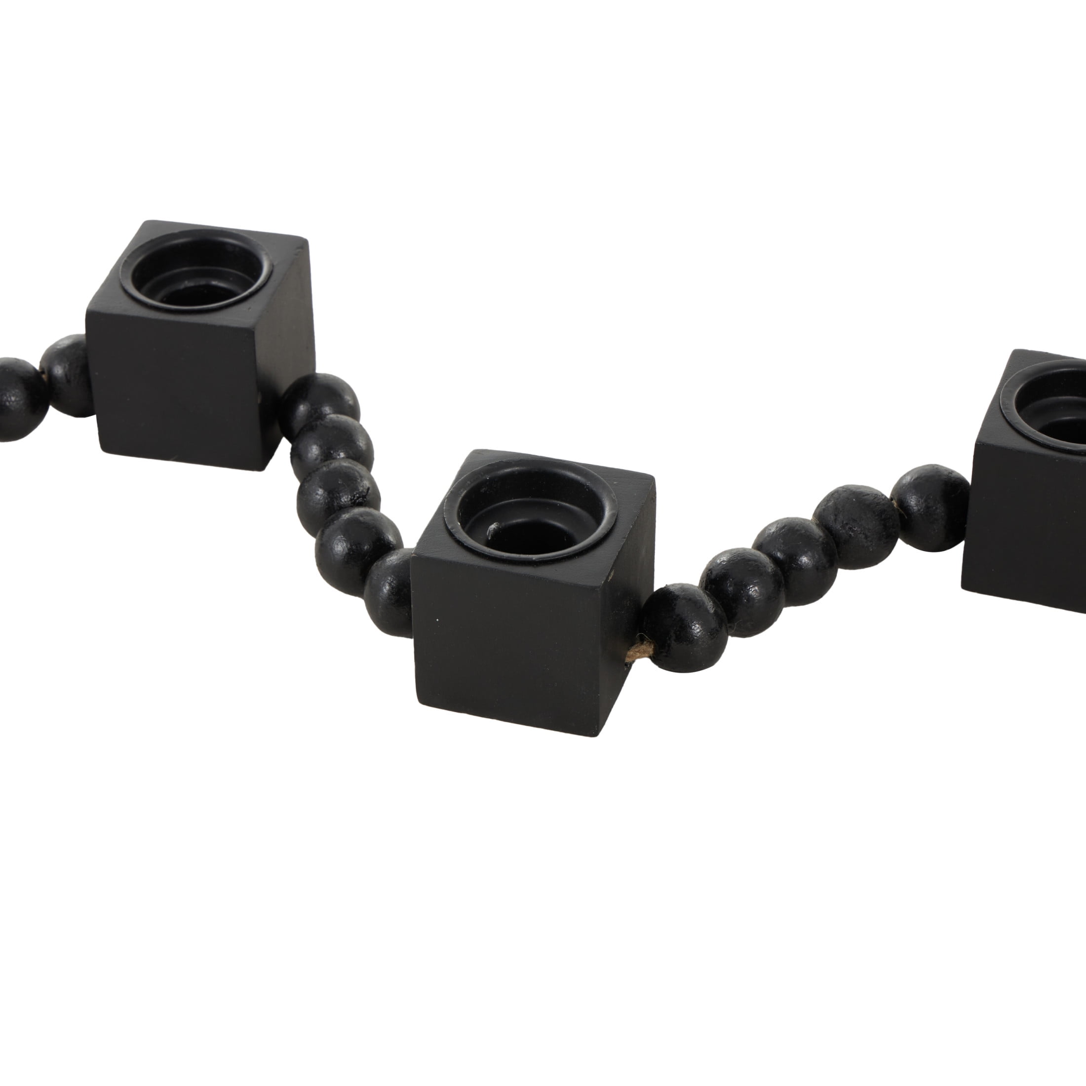 DecMode 5 Candle Black Wood Square Garland Candle Holder with Brown Tassel