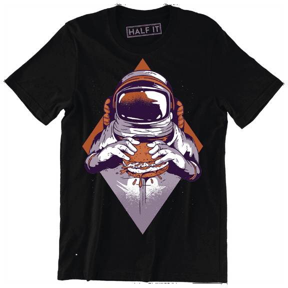 Cool Space Astronaut Holding A Hamburger Funny Food Lover Men's T-Shirt