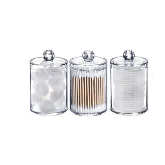 Tbestmax 10 oz Plastic Cotton Swab Ball Pad Holder, Qtip Jar Clear Makeup Organizer, Bathroom Containers Dispenser 3 Pack