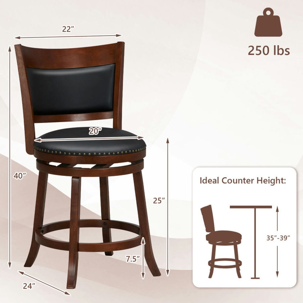 Demi Bonn Set of 2 Swivel Bar Stools with 20" Wider Cushioned Seat, Modern Dining Chair with Backrests, Brown