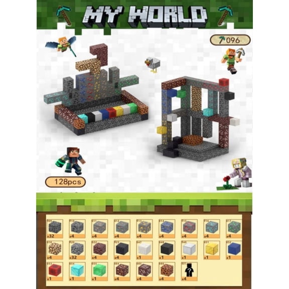 Mine-craft Gemstone Shop Magnetic Cube Building Kit with random Figures – Mine Adventure Theme (128 Blocks)