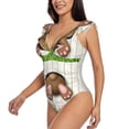 thumbnail image 3 of Yiaed Brown Bunny Print Women's Ruffled One Piece Swimsuit V Neck Swimwear Slimming Monokini for Woman-Small, 3 of 8