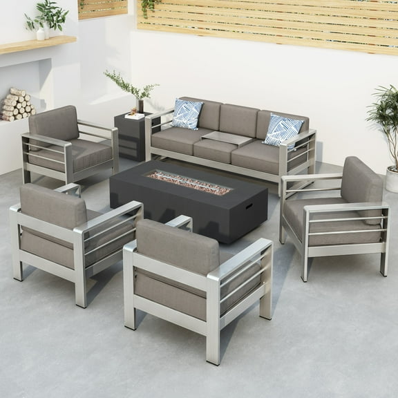 Coral Bay Outdoor 4 Pc Club Chair Set with 3 Seat Loveseat & Firepit