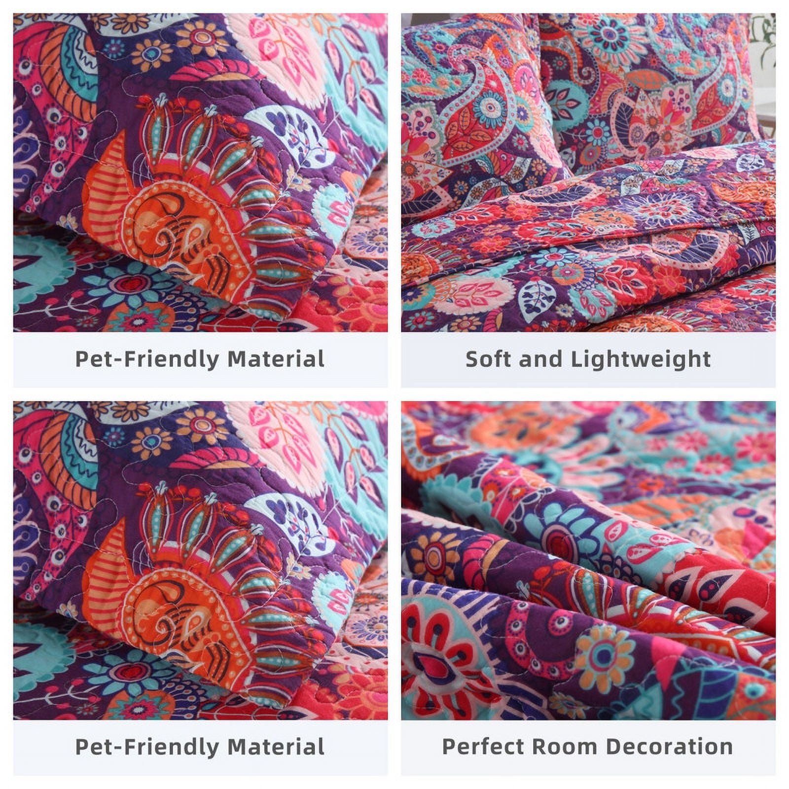 Visimisi 100%Cotton Christmas Bedspread Quilt Bedding Sets, 3 Pieces Reversible Coverlet Sets Comforters, Gorgeous Red Floral Paisley Bohemian Bedspread, King Size
