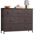 thumbnail image 1 of Commode pour Chambre avec 7 Tiroirs, Grand Commode avec Dessus en Bois, Grande Commode en Tissu avec Tiroirs de Rangement pour Salon, Garde-Robe, Entrée, Brun Café, 1 of 15