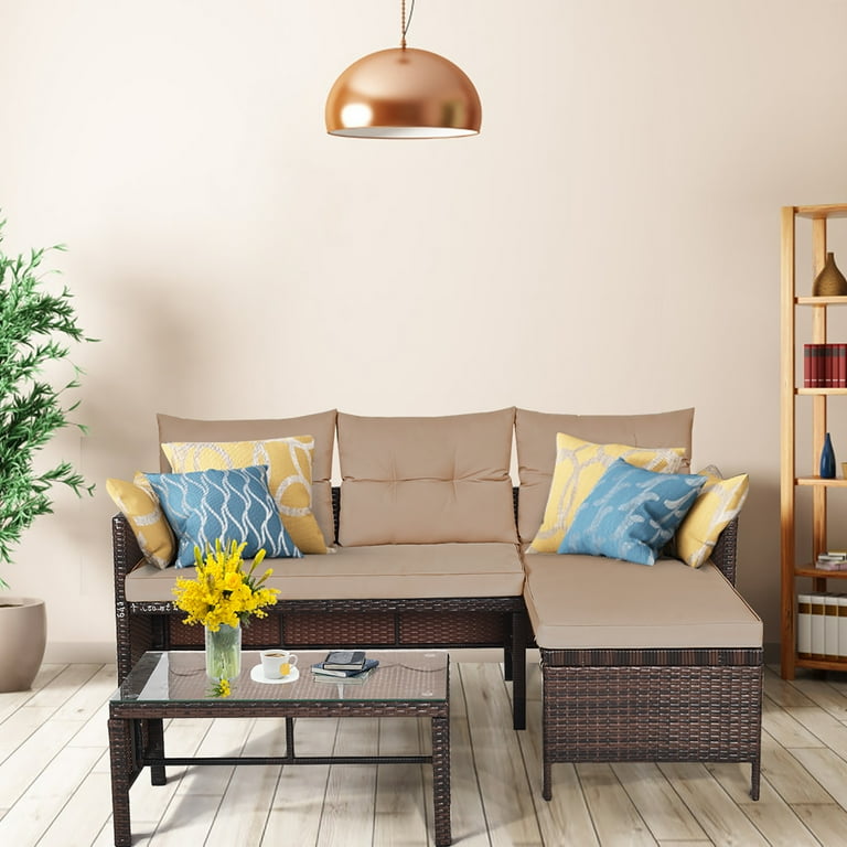 Costway 3pcs patio wicker rattan sofa sale set outdoor sectional conversation set garden lawn
