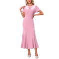 thumbnail image 2 of INSPIRE CHIC Women's Cocktail Dress Floral Embroidered Crewneck Fishtail Midi Formal Evening Dresses 2XL Dark Pink, 2 of 6