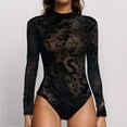 thumbnail image 2 of NAFUU Women Lace Bodysuit Jumpsuit See Through Mesh Neck Long Sleeve Jumpsuit Bodysuits Clubwear Stretchy Slim Fit Bodysuit Leotard Tops Leisure Sleepwear, 2 of 5