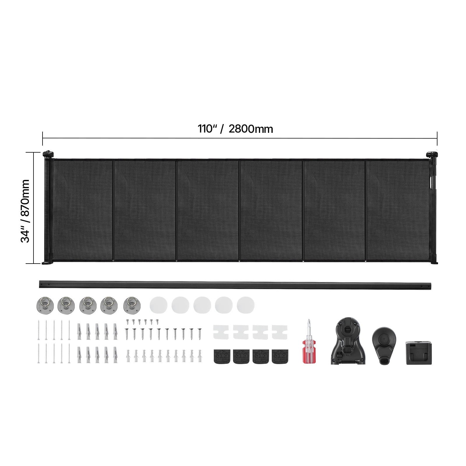KFFKFF Retractable, Simple Installation for Indoor Baby Gate, 34-Inch Height, Expands Up to 110 Inches Wide, Black
