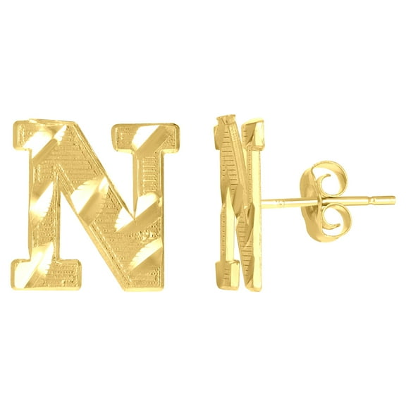 10k Yellow Gold Mens Initials Letter N Stud Earrings Jewelry Gift for Men