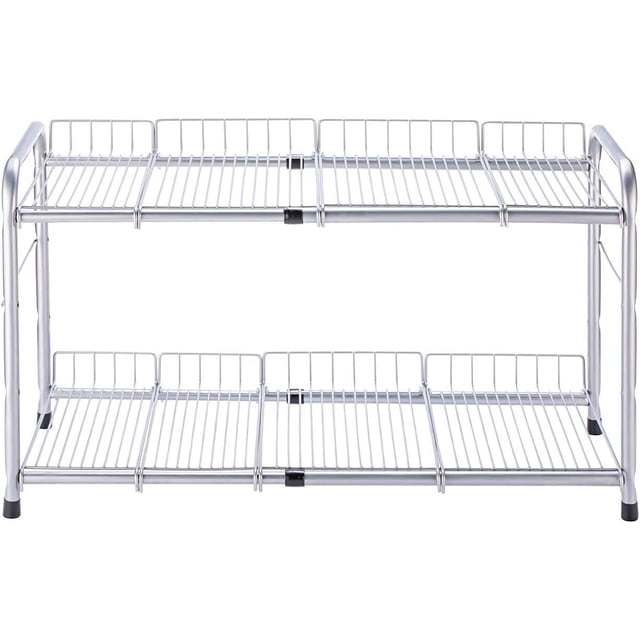 Organizador de 2 niveles debajo del fregadero y estante de almacenamiento extensible para gabinete para cocina, baño, plata