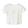 thumbnail image 1 of PEASKJP Tee-Shirts pour Filles Manches Courtes Col Rond Tunique Simple, Blanc 90, 1 of 5