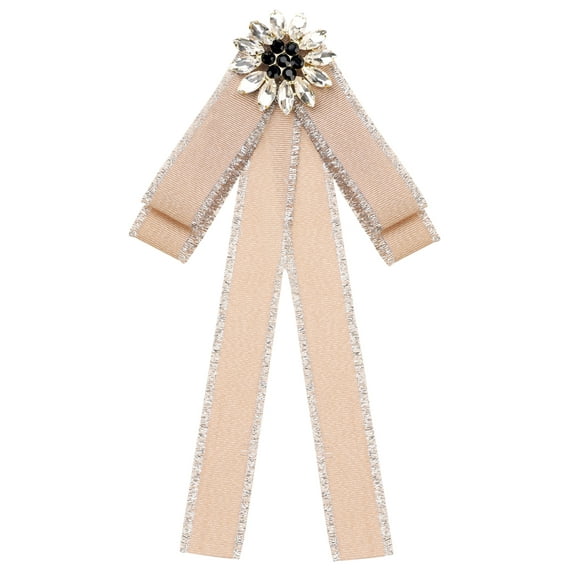 INSPIRE CHIC Women's Pre-Tied Neck Tie Ribbon Elegant Bowknot Bowtie Bow Tie Brooches Khaki