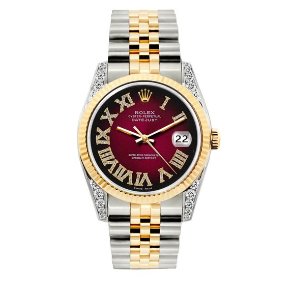 Pre-Owned Rolex Datejust 36MM Red Black Diamond Dial With Diamond Bezel