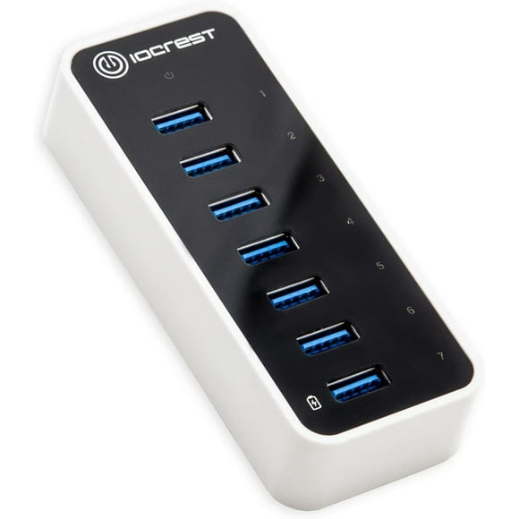 IOCrest SuperSpeed USB 3.0 7 Ports Hub Supporte la Charge Rapide avec Adaptateur Secteur 12V/3A