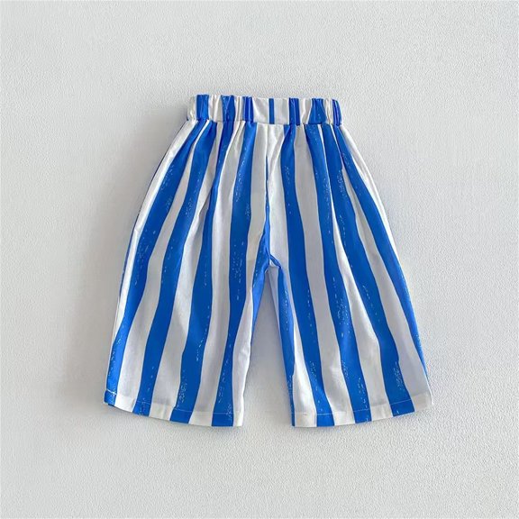 MEZZALL Vertically Striped Casual Pants Kids Easy Pull On Wide Leg Slacks For Boys And Girls Comfortable Breathable Everyday Wear Suitable School, 5-6 Years