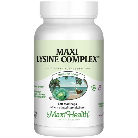 Maxi Health Lysine Complex with Probiotics – L-Lysine 1000 mg for Immune Health & Protein Support – 120 Capsules