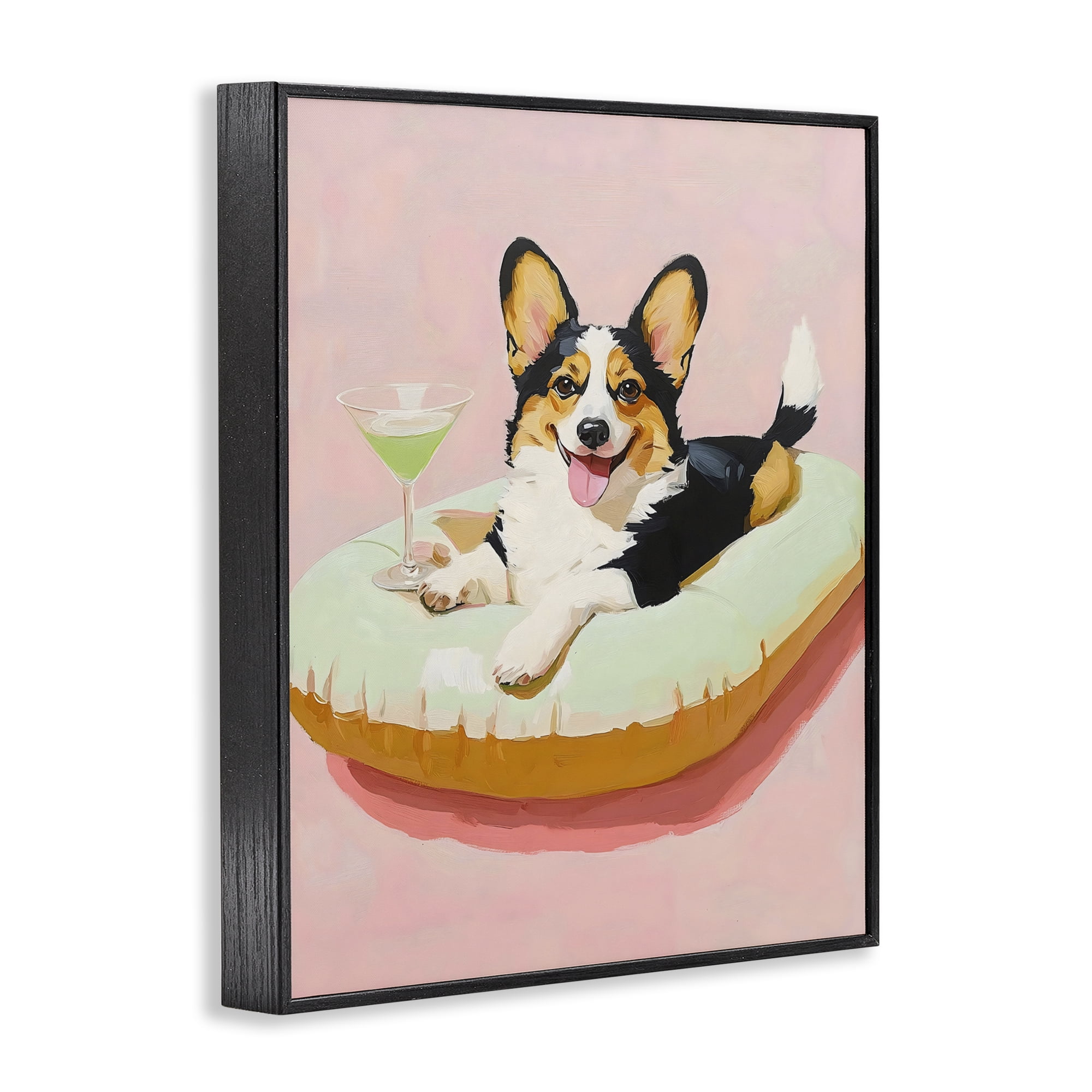 Stupell Industries Pastel Corgi with Cocktail Black Framed Giclee Art, design by The Prints Vibe