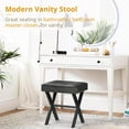 thumbnail image 3 of Vanity Stool - Square Faux Leather Makeup Seat With Metal X Legs, Small Ottoman Chair for Makeup Room, Living Room - Modern Padded Foot Rest, Black, 3 of 17