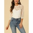 thumbnail image 6 of MODA NOVA Juniors 3/4 Sleeves Ruffle Mock Neck Sheer Lace Tops Ivory S, 6 of 7