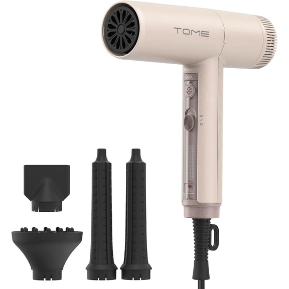 TOME Hair Dryer with Diffuser 1875W High Speed Ionic Blow Dryer 110000 RPM with Air Curling Wands Nozzle,Pink