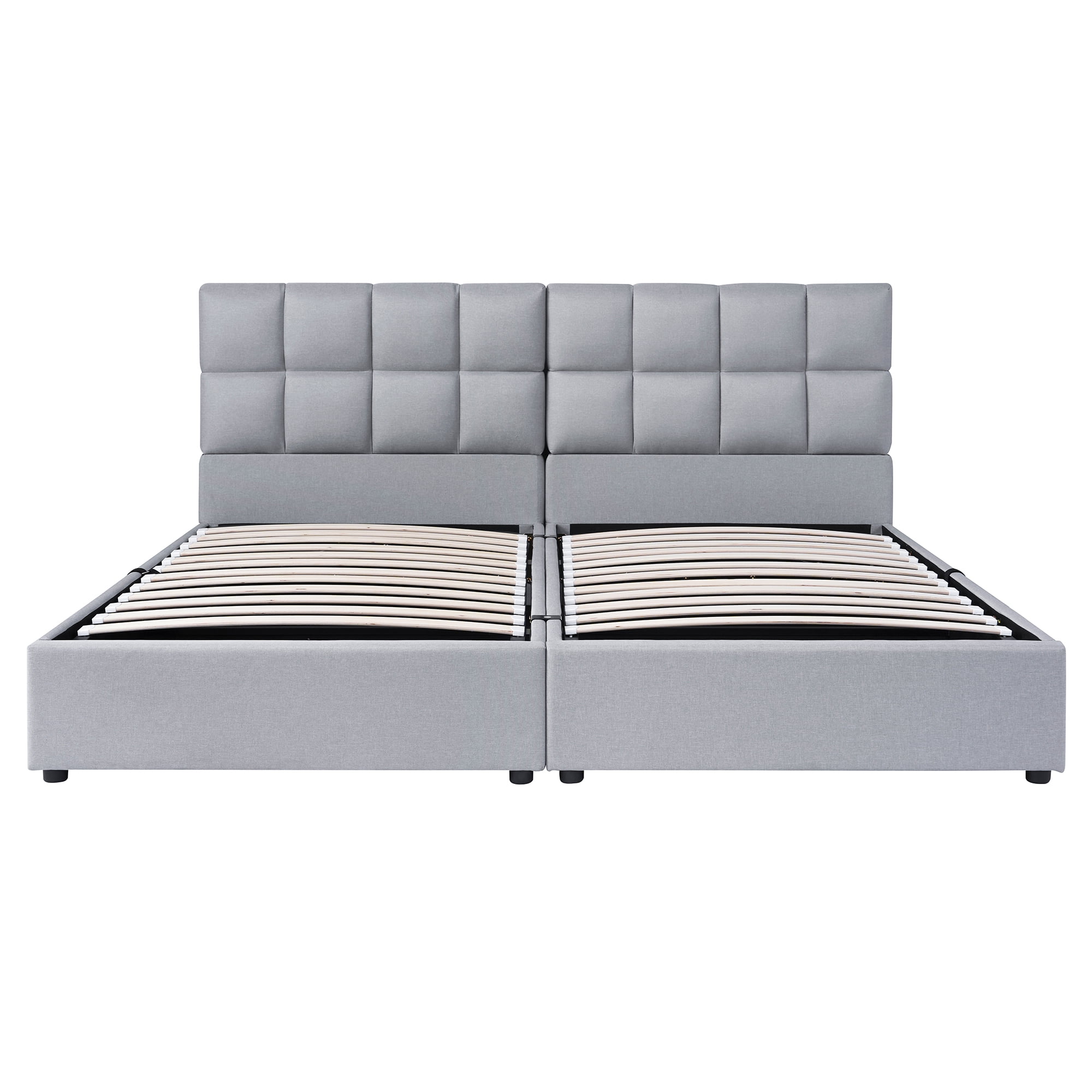 2 Pcs Twin Size Upholstered Platform Bed with Underbed Hydraulic Storage System