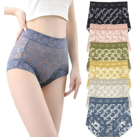 Women s French Ice Silk Lace Belly Panties High Waisted Ladies Briefs Sexy Underwear for Women 6-Pack