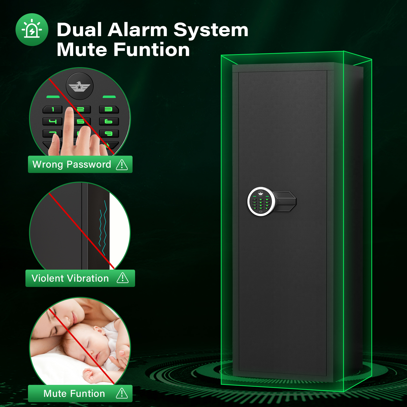 6-8 Large Gun Safe with Silent Mode, Unassembled Digital Gun Safe for Home Shotguns and Pistols, Gun Cabinet with 3 Magnetic Gun Slots and 3 Metal Storage Box