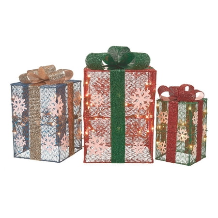Holiday Time Light-up Outdoor 3-Piece Gift Box Decoration Set