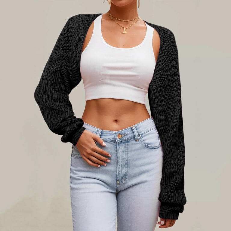 Yzengfg Women Knit Long Sleeve Bolero Cardigans Cropped Arm