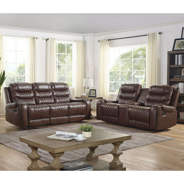 Klens Faux Leather Reclining Sofa And, Leather Sectional With Nailhead Trim