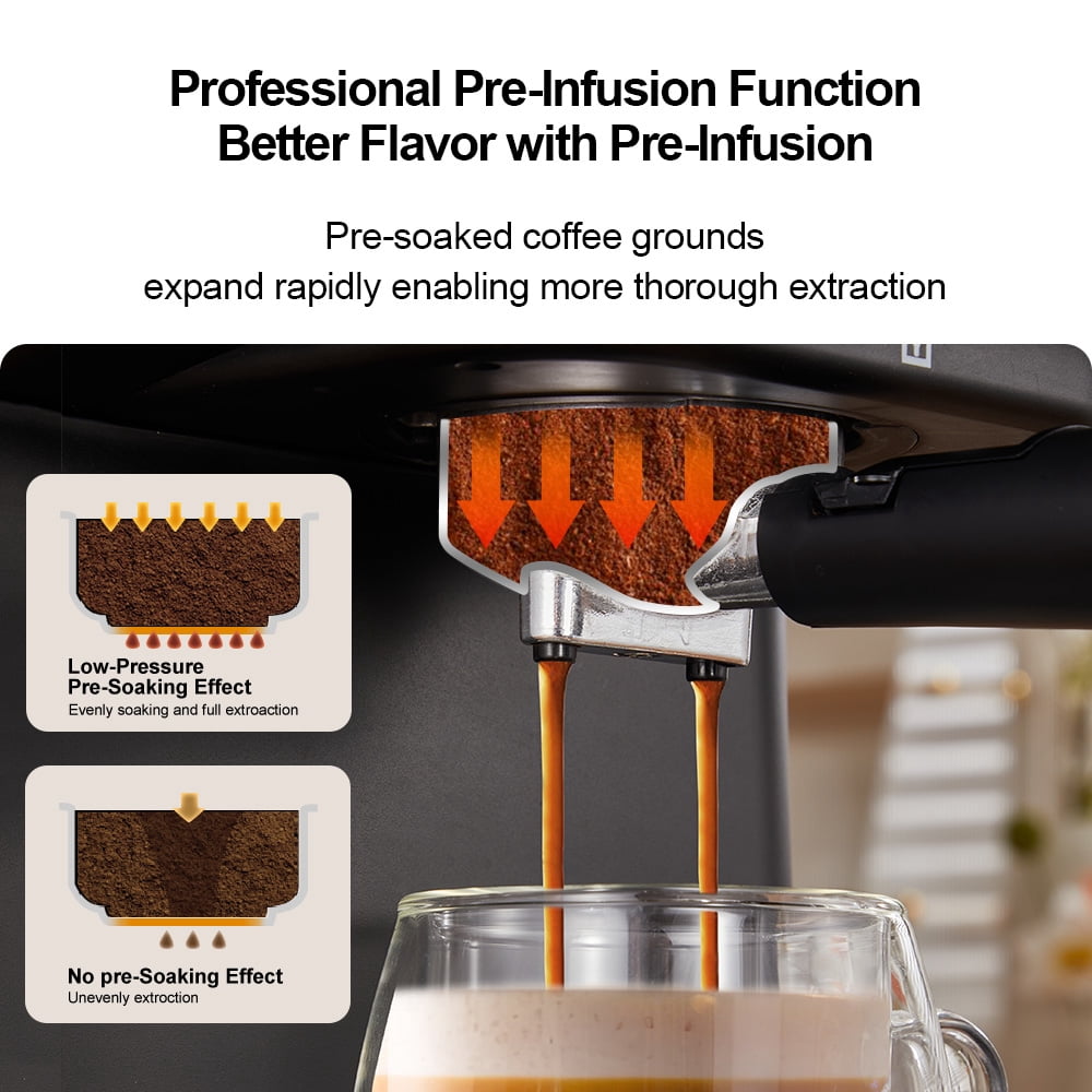 AEOMJK espresso machine with touchscreen operation, 20BAR pressure, capable of making both cold and hot coffee, equipped with a steam wand for frothing