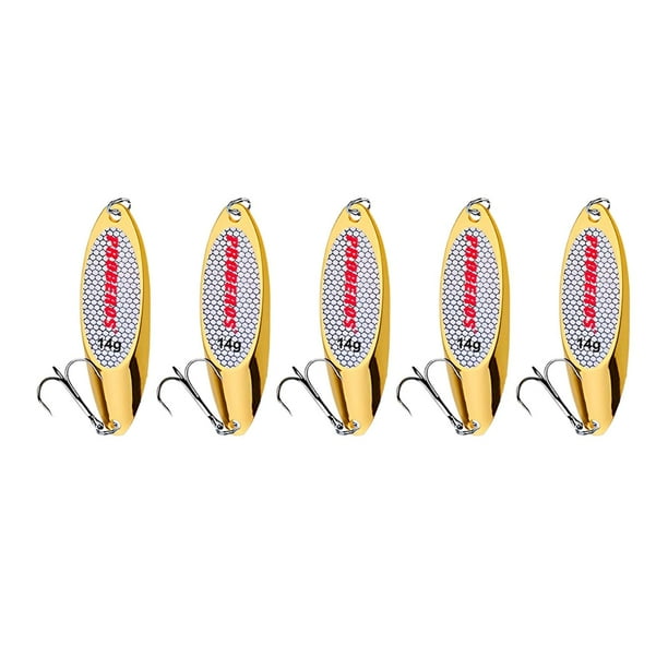 5 cucharas de pesca, señuelos de pesca para lances a gran distancia con anzuelos para jigging Oro 14g