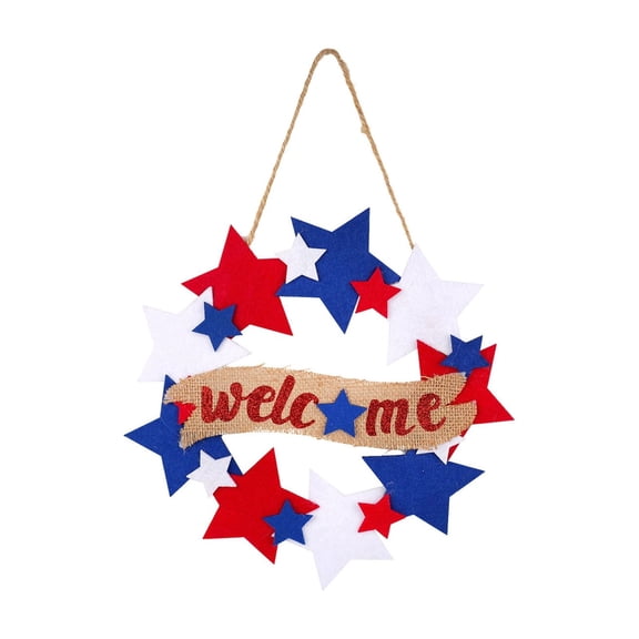 YAMB Non-Woven Star Door Hanging Decoration, Independence Day Red White and Blue Stars Shaped Party Decor, 4th of July Door Hanger Wreath Decor, Patriotic Hanging Ornament for Porch and Wall