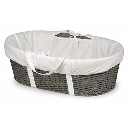 UPC: 0046605808634 | Badger Basket Wicker-Look Woven Baby Moses Basket with Bedding – Gray/White