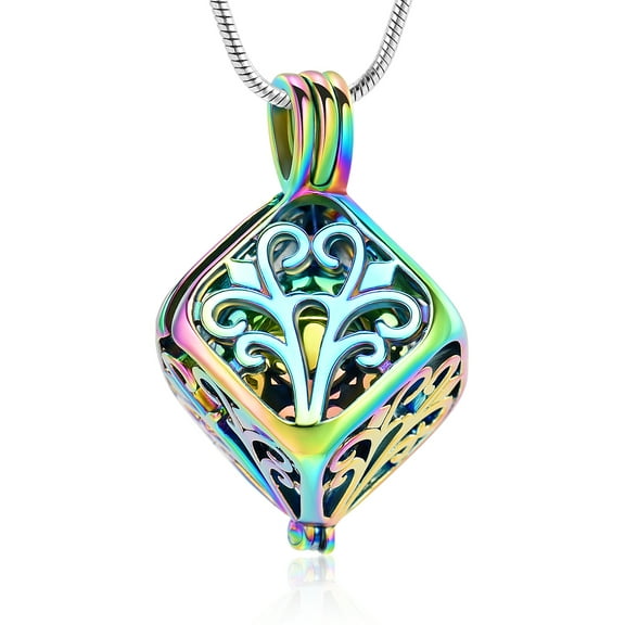 Cube Tree of Life with Mini Urns for ashes cremation pendant keepsake necklace