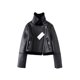 thumbnail image 4 of Chaqueta corta de piel sintética para mujer, abrigo grueso y cálido con cremallera para motociclista, Tops de otoño e invierno, 4 of 5